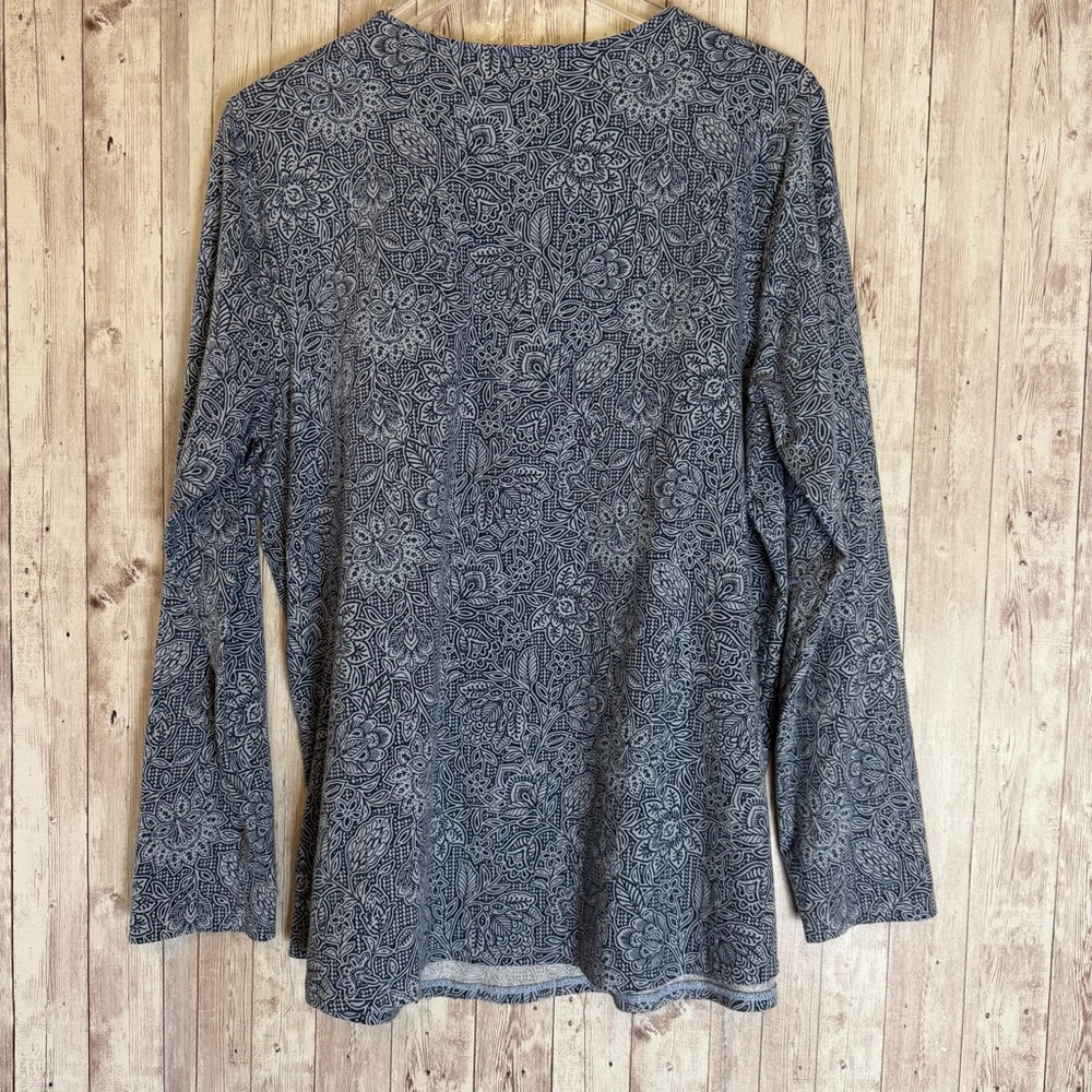 PureJill J. Jill Blue Patterned Pima Cotton Long-Sleeve Shirttail Tee Large - Picture 6 of 6